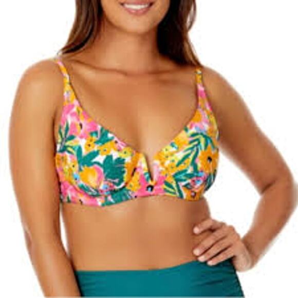 NWT Anne Cole Women's Sunshine Floral Underwire Top Size small V-Wire Bikini Top - Picture 1 of 6
